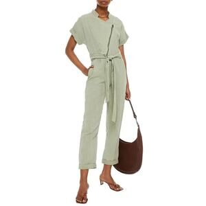 Alice + Olivia Leonarda Jumpsuit Cropped Belted Linen Blend Light Green Size 6